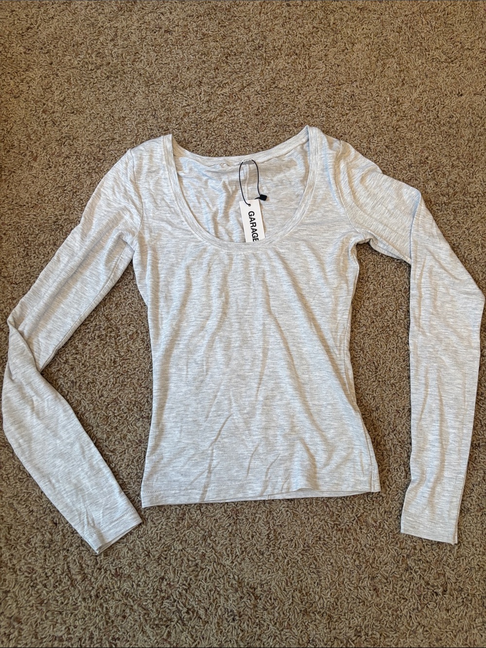 NEW Garage Scoop Neck Long Sleeve Tee in Heather Light Gray